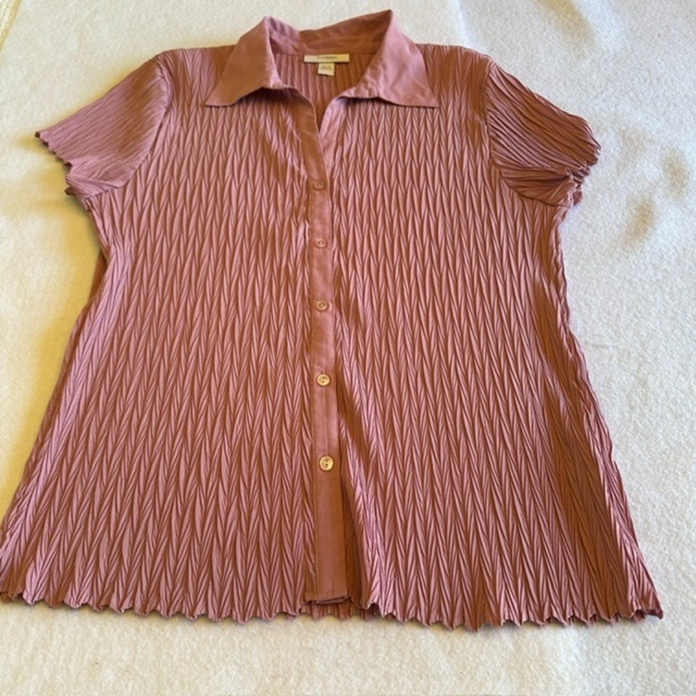 Dressbarn Pleated Blouse Women Size 18 20 Pink Mauve Short Sleeve Button Front